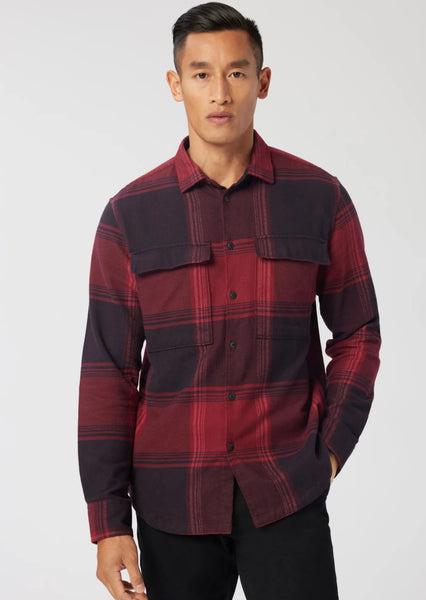 Good Man Brand Stadium Shirt Jacket in Brushed Flannel - Cabernet Large Plaid