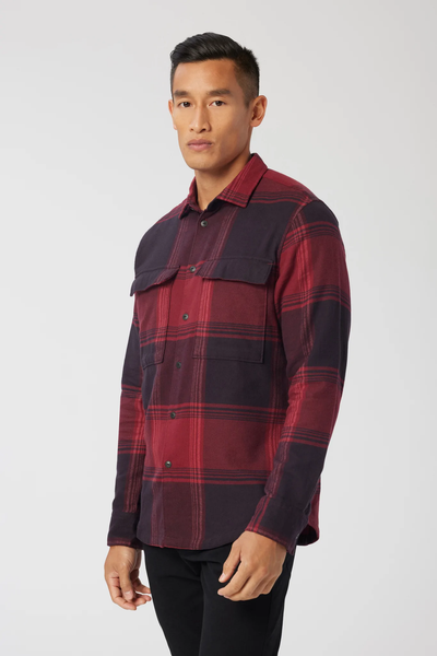 Good Man Brand Stadium Shirt Jacket in Brushed Flannel - Cabernet Large Plaid