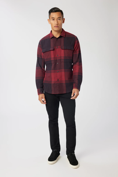 Good Man Brand Stadium Shirt Jacket in Brushed Flannel - Cabernet Large Plaid