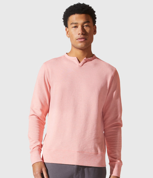 Good Man Brand White Marl French Terry Victory V-Notch Sweatshirt - Pink Icing