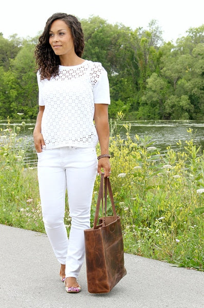 Brave Giovana Nappa Leather Tote in Marone Salvage