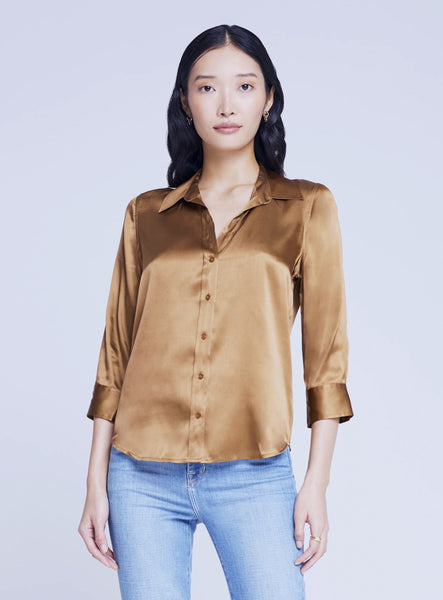 L'AGENCE Dani 3/4 sleeve silk blouse biscotti