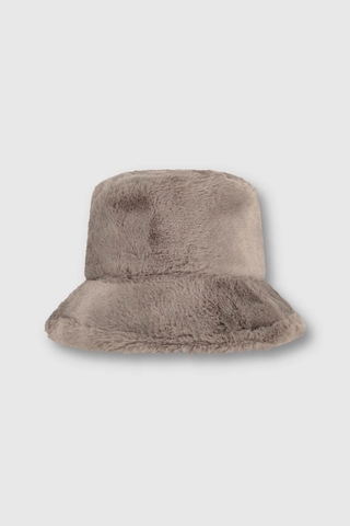 RINO & PELLE Arcade Faux Fur Bucket Hat in Taupe