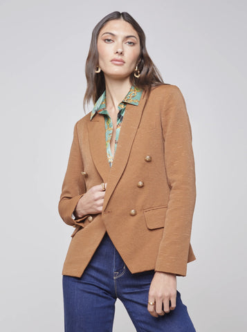 L'AGENCE Kenzie Double Breasted Blazer in Fawn/Ivory