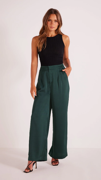 Mink Pink Erin Wide Leg Pants in Emerald Green