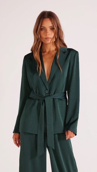Mink Pink Erin Belted Blazer in Emerald Green