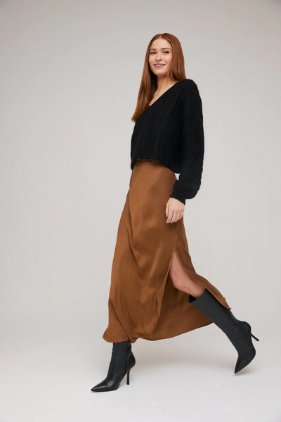 bella dahl asymmetric side slit skirt in twilight gold