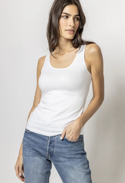 Lilla P Pima Modal and Spandex Scoop Tank in White