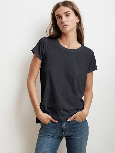 Velvet Tressa Cotton Slub Crew Tee in Ink