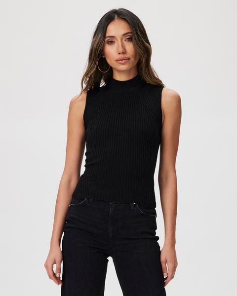 Paige Fidelia Ribbed Sleeveless Mockneck in Black
