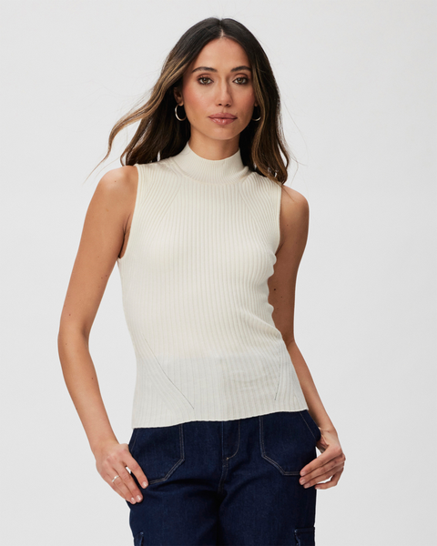 Paige Fidelia Ribbed Sleeveless Mockneck in Ivory