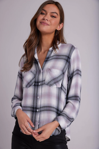 Bella Dahl Two Pocket Button Down Shirt Mauve Rose Plaid