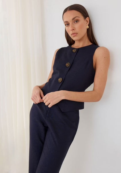 Staple the Label Jori Button Front Vest Top in Navy