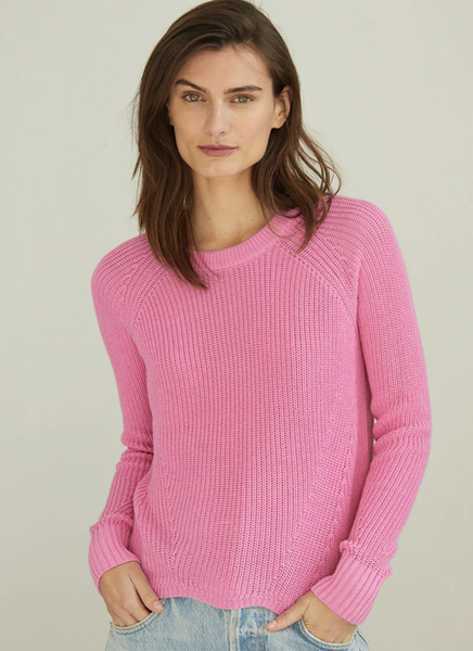 autumn cashmere scallop shaker sweater in lipstick