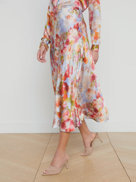 L'AGENCE Clarisa Bias Maxi Skirt in Multi Cloud Floral