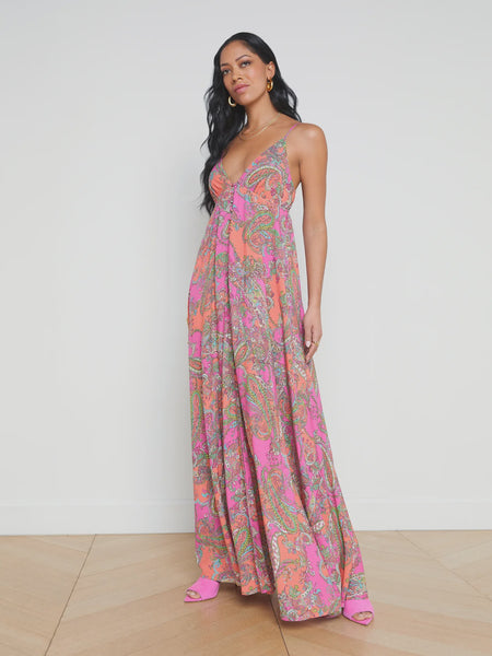 L'AGENCE Stefani Strappy Maxi Dress  Multi Pop Paisley