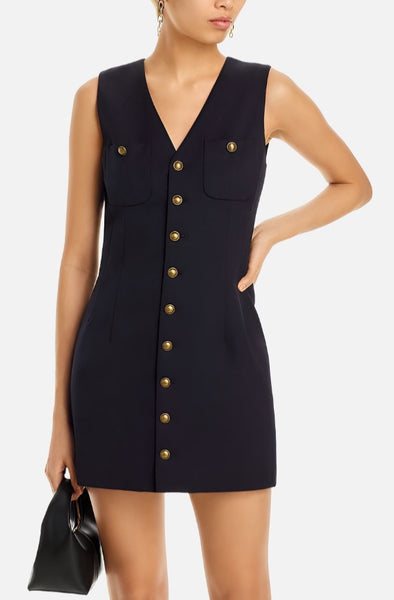 FRAME Button Front Sleeveless Dress in Navy