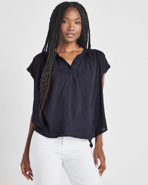Splendid Paloma Drapey Short Sleeve Blouse in Navy