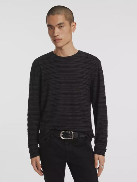John Varvatos Alain L/S Crew Varigated Stripe - Black