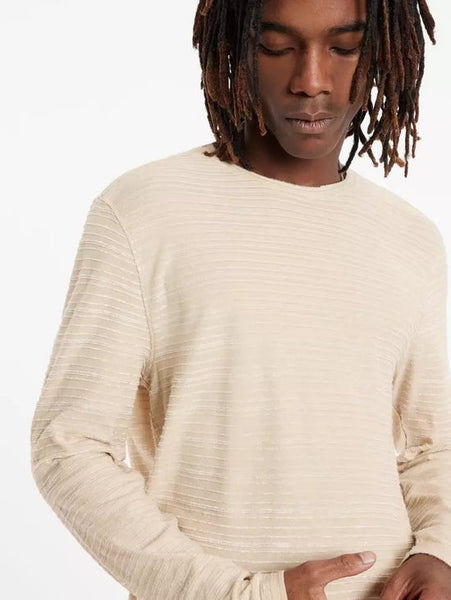 John Varvatos Alain L/S Crew Varigated Stripe - Toast