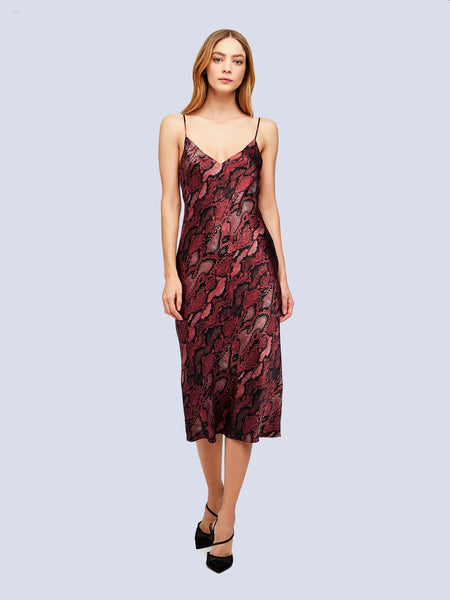 L'AGENCE Jodie V-Neck Slip Dress in Garnet/Blk