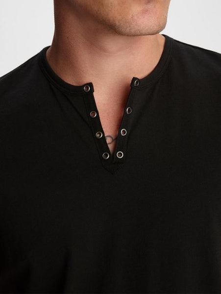 John Varvatos S/S Eyelet Placket Tee - Black