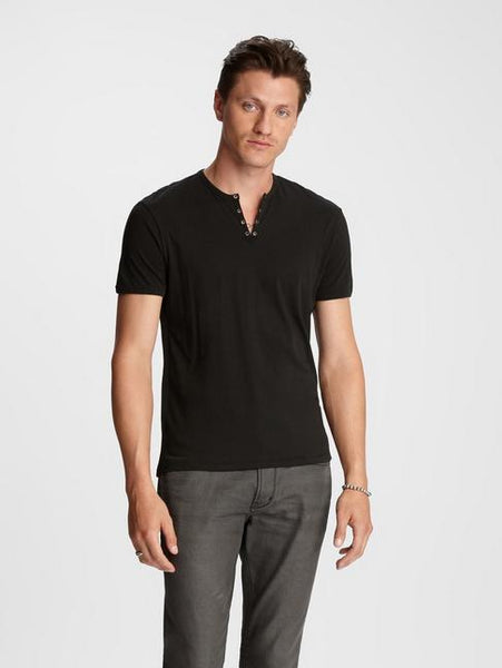 John Varvatos S/S Eyelet Placket Tee - Black
