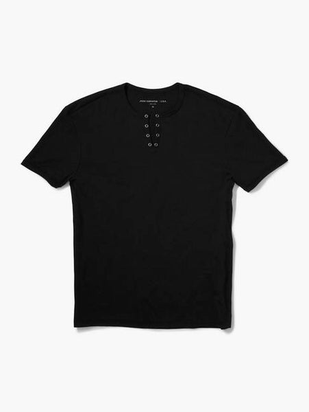 John Varvatos S/S Eyelet Placket Tee - Black