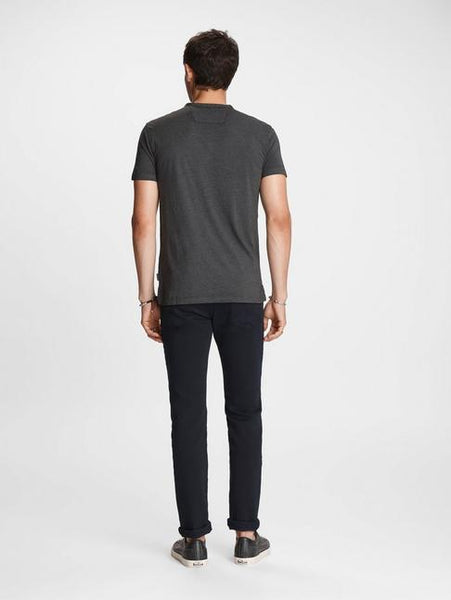 John Varvatos Duke S/S HENLEY BURNOUT Tee - Charcoal