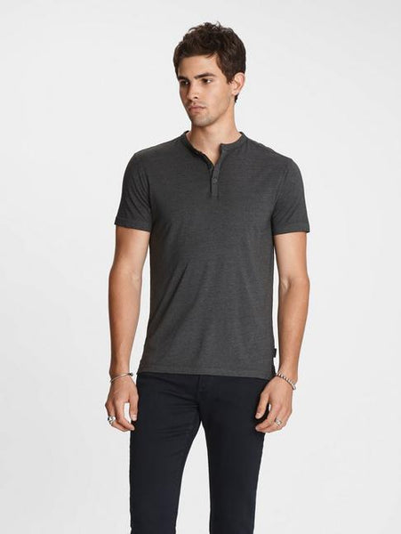 John Varvatos Duke S/S HENLEY BURNOUT Tee - Charcoal