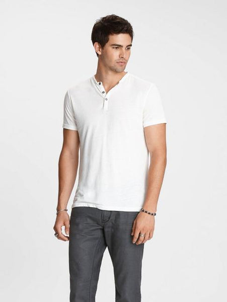 John Varvatos Duke S/S HENLEY BURNOUT Tee -  Salt