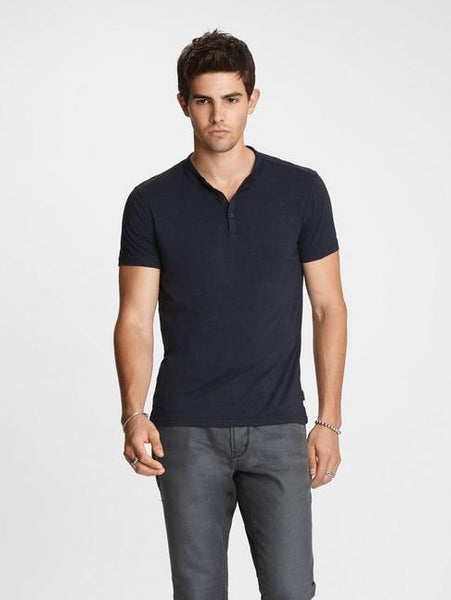 John Varvatos Duke S/S HENLEY BURNOUT Tee - Navy