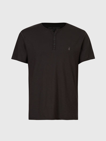 John Varvatos Quincey SS Slub Henley with Peace Sign - Black