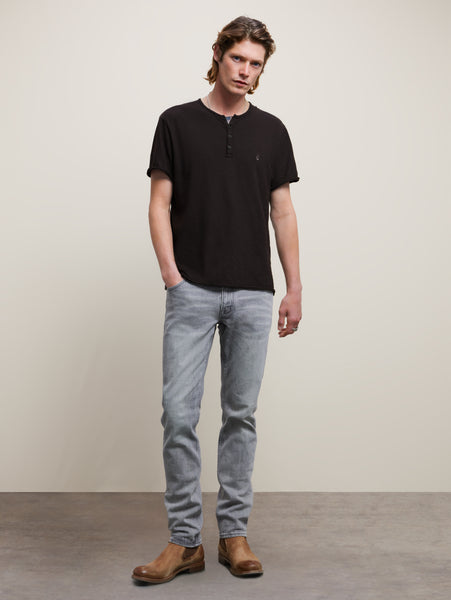 John Varvatos Quincey SS Slub Henley with Peace Sign - Black