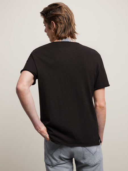 John Varvatos Quincey SS Slub Henley with Peace Sign - Black
