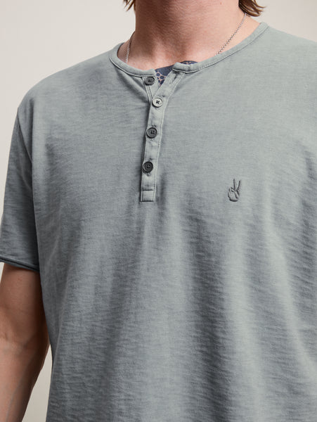 John Varvatos Quincey SS Slub Henley with Peace Sign - Medium Grey