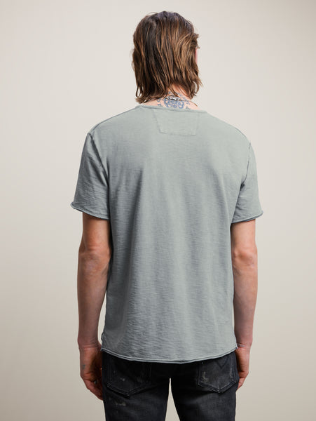 John Varvatos Quincey SS Slub Henley with Peace Sign - Medium Grey