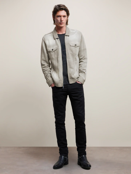 John Varvatos Valdez LS Terry Trucker Jacket Sun Wash - Seal Grey