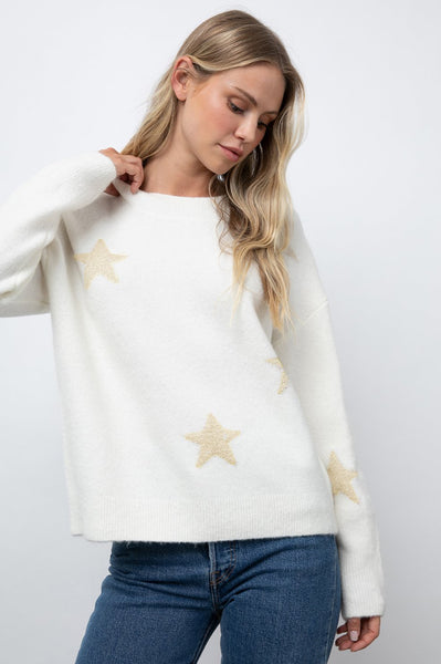 Rails Kana crewneck sweater in white gold stars