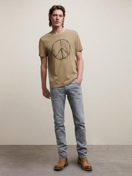 John Varvatos  Peace Sign Embroidery Crew Neck T - Dark Olive