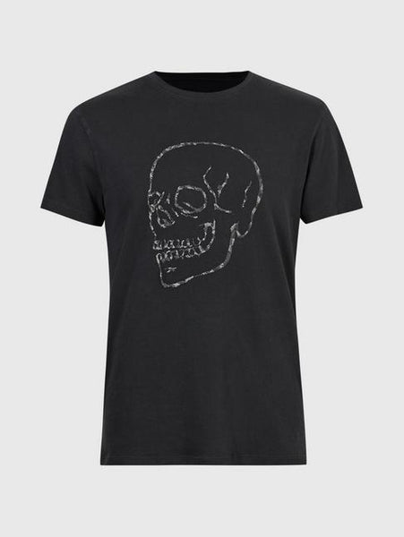 John Varvatos Skull Embroidery Crew Neck T - Black