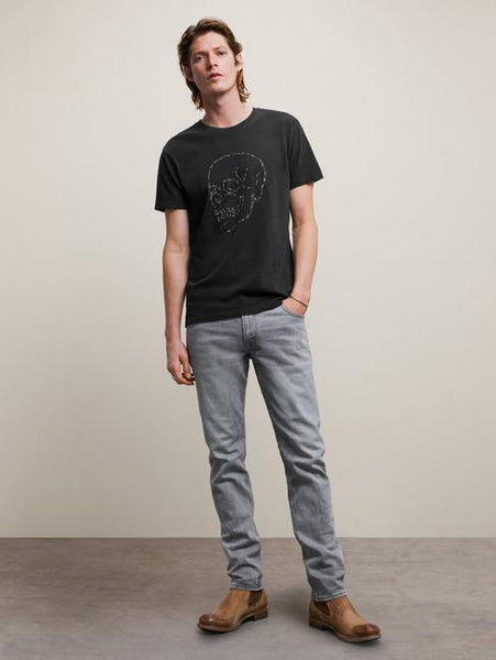 John Varvatos Skull Embroidery Crew Neck T - Black