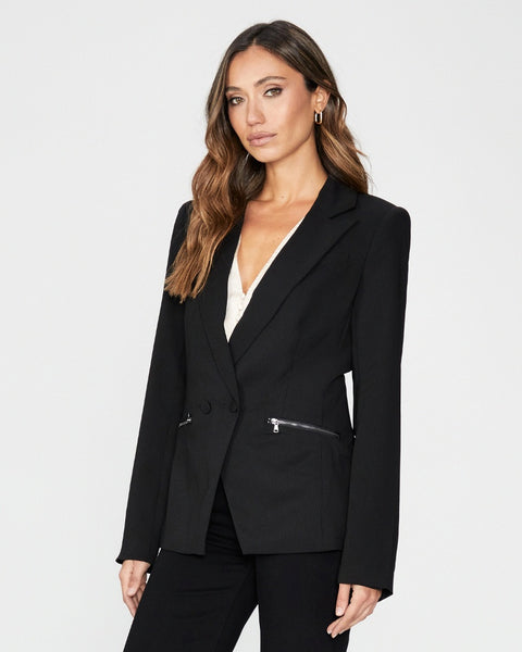 Paige Korin double breasted blazer with zip pockets in black