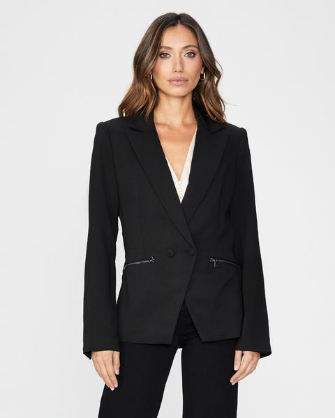 Paige Korin double breasted blazer with zip pockets in black