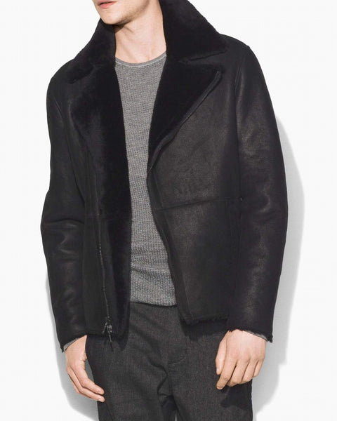 John Varvatos Shearling Asymmetric Zip Jacket