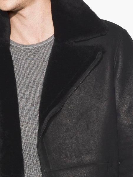 John Varvatos Shearling Asymmetric Zip Jacket