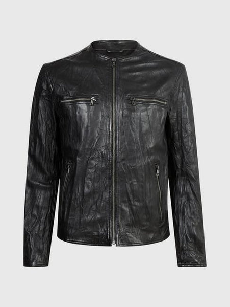 John Varvatos Spencer Collarless Leather Jacket - Black