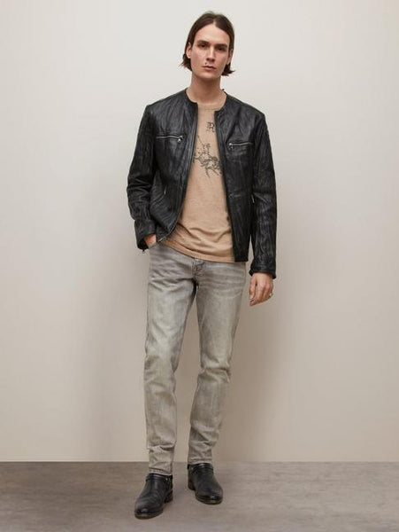 John Varvatos Spencer Collarless Leather Jacket - Black