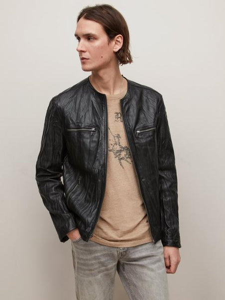 John Varvatos Spencer Collarless Leather Jacket - Black