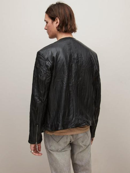 John Varvatos Spencer Collarless Leather Jacket - Black